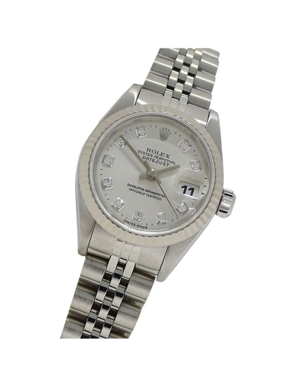 Rolex Datejust Watch Diamond Automatic Stainless Steel White Gold Silver